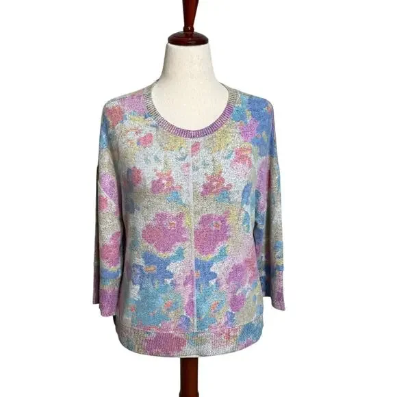 Habitat pullover sweater loose fit scoop neck 3/4 sleeve pastel floral print - L - Picture 1 of 10